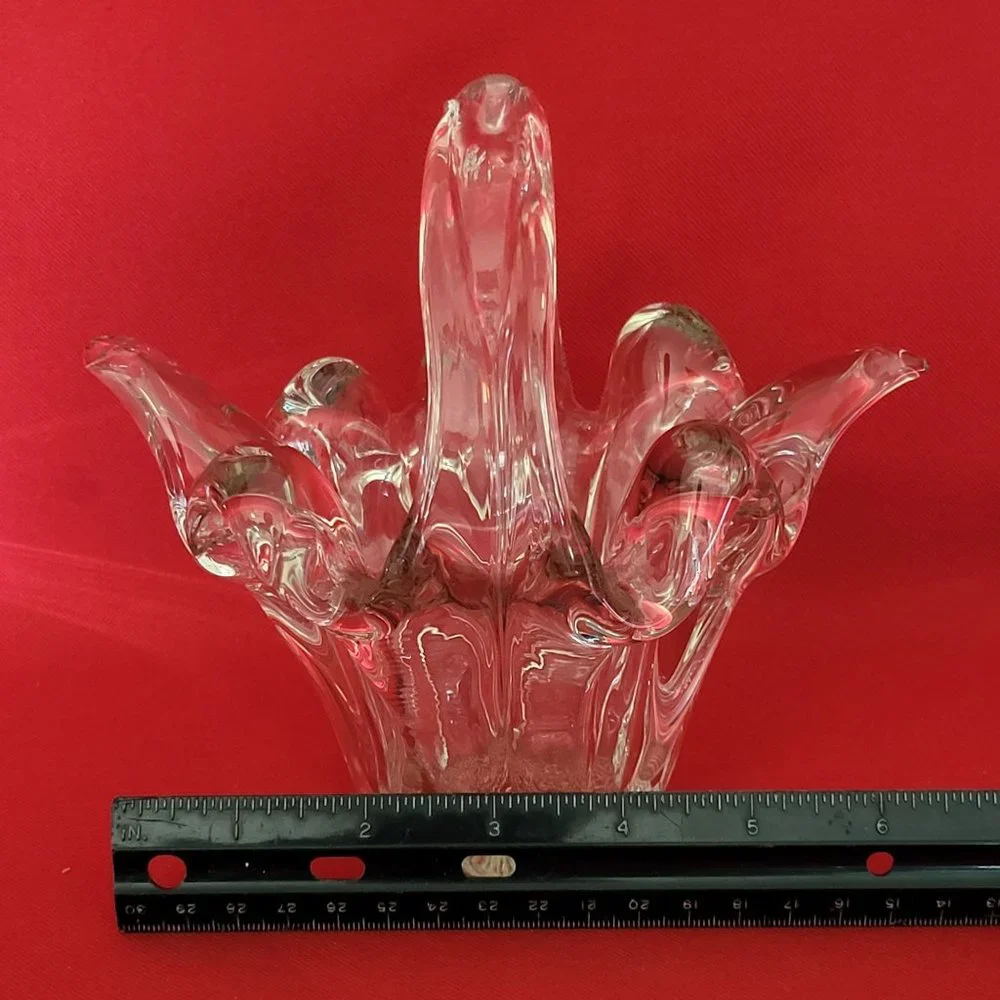 VTG Clear Art Glass Basket Trinket Bowl Candy Dish